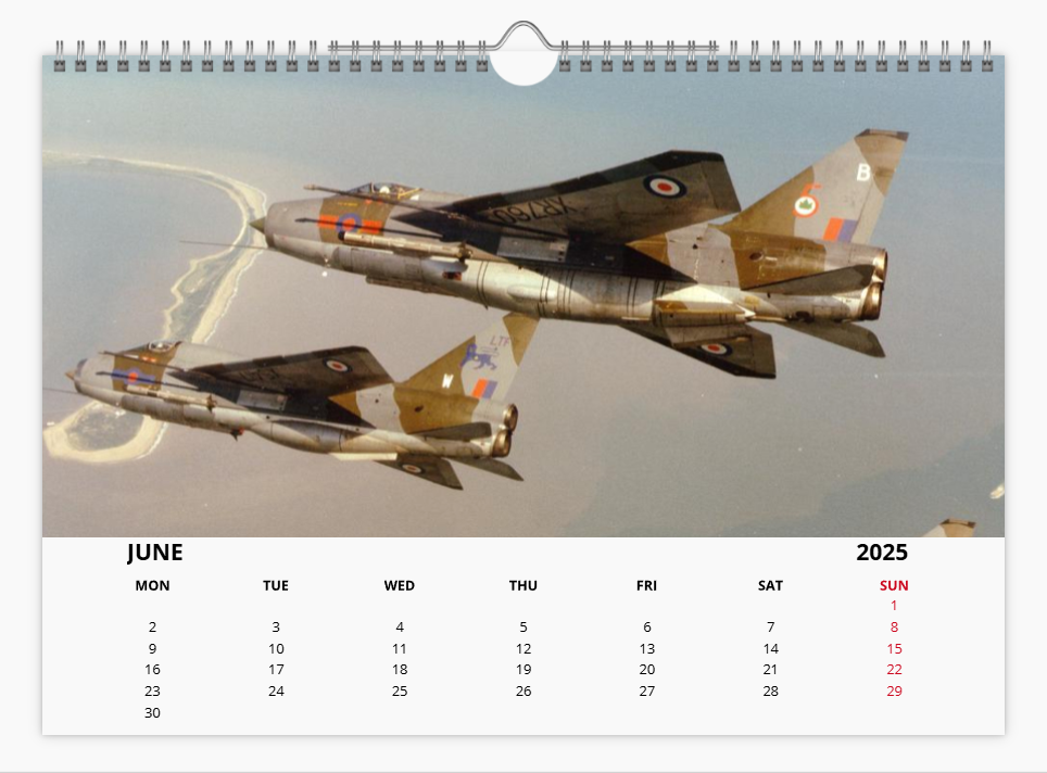 English Electric BAC Lightning Fighter RAF 2025 Aircraft Tribute Calendar A4 WALL Calendar