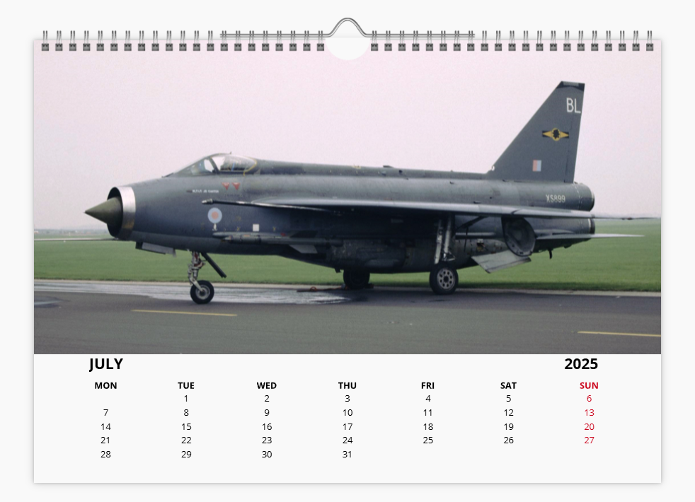 English Electric BAC Lightning Fighter RAF 2025 Aircraft Tribute Calendar A4 WALL Calendar