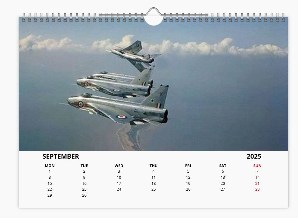 English Electric BAC Lightning Fighter RAF 2025 Aircraft Tribute Calendar A4 WALL Calendar