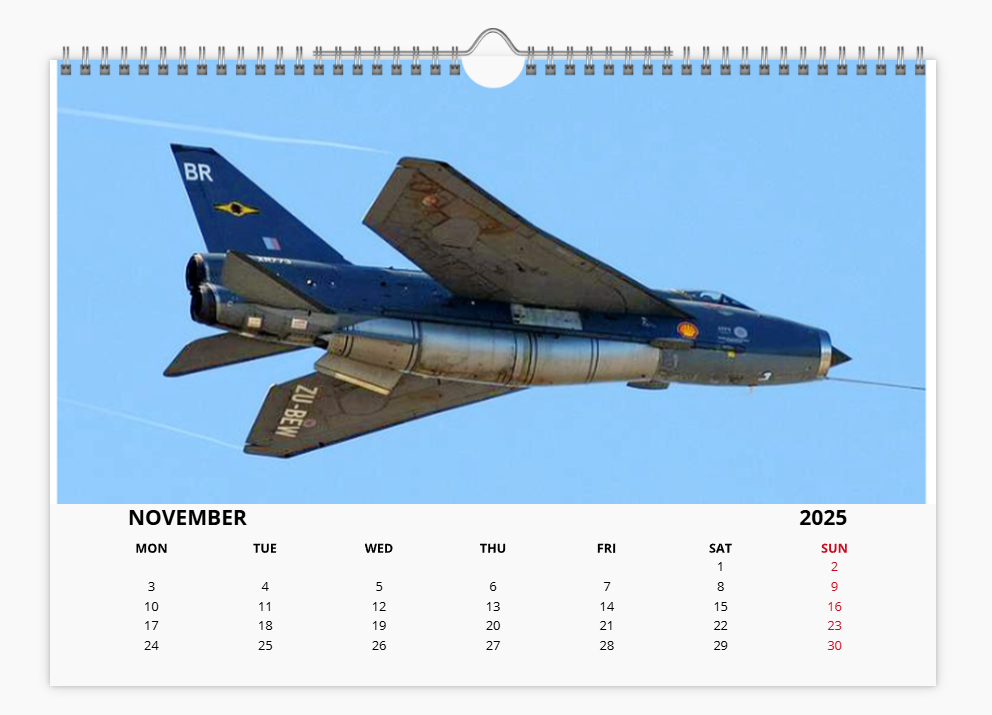 English Electric BAC Lightning Fighter RAF 2025 Aircraft Tribute Calendar A4 WALL Calendar