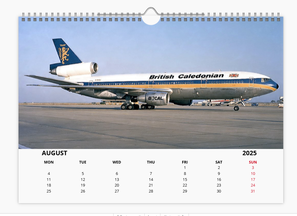 BCAL BRITISH CALEDONIAN 2025 Tribute Calendar A4 WALL Calendar