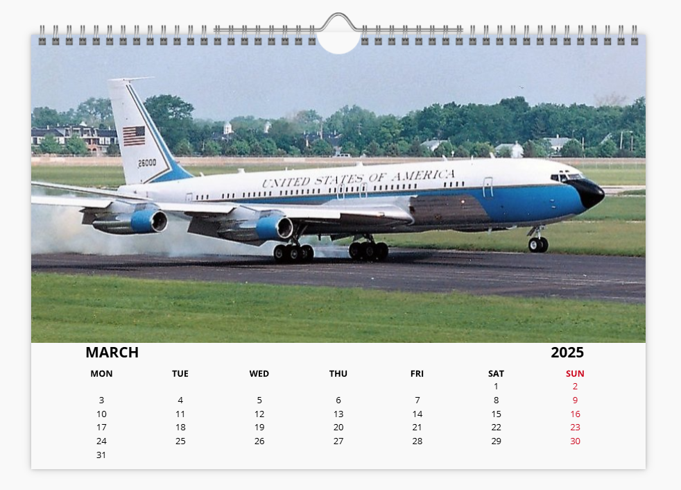 AIR FORCE ONE USAF 2025 Tribute Calendar A4 WALL Calendar