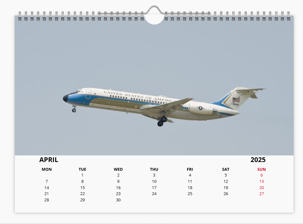 AIR FORCE ONE USAF 2025 Tribute Calendar A4 WALL Calendar