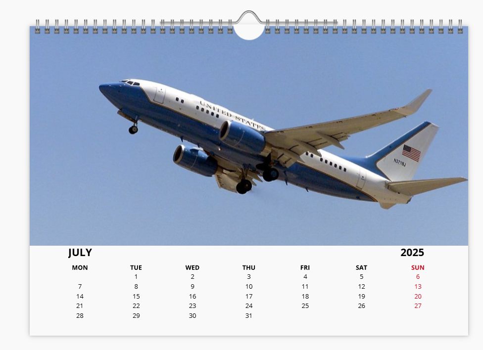 AIR FORCE ONE USAF 2025 Tribute Calendar A4 WALL Calendar