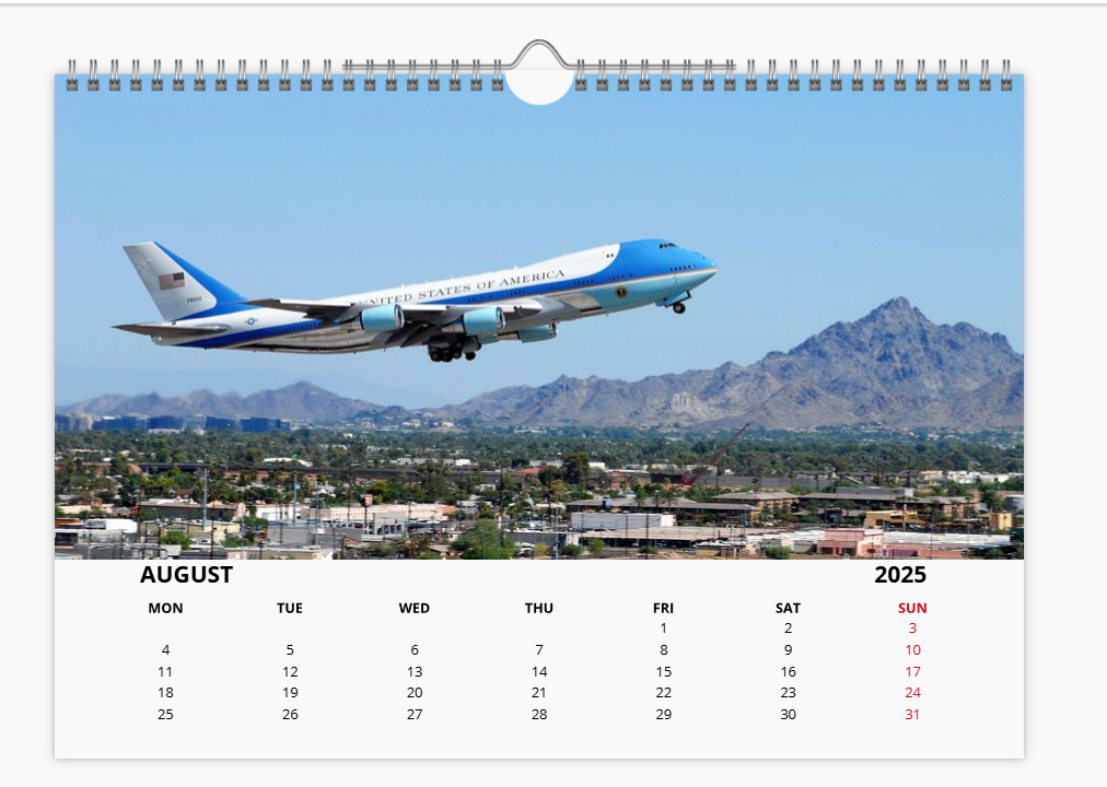 AIR FORCE ONE USAF 2025 Tribute Calendar A4 WALL Calendar