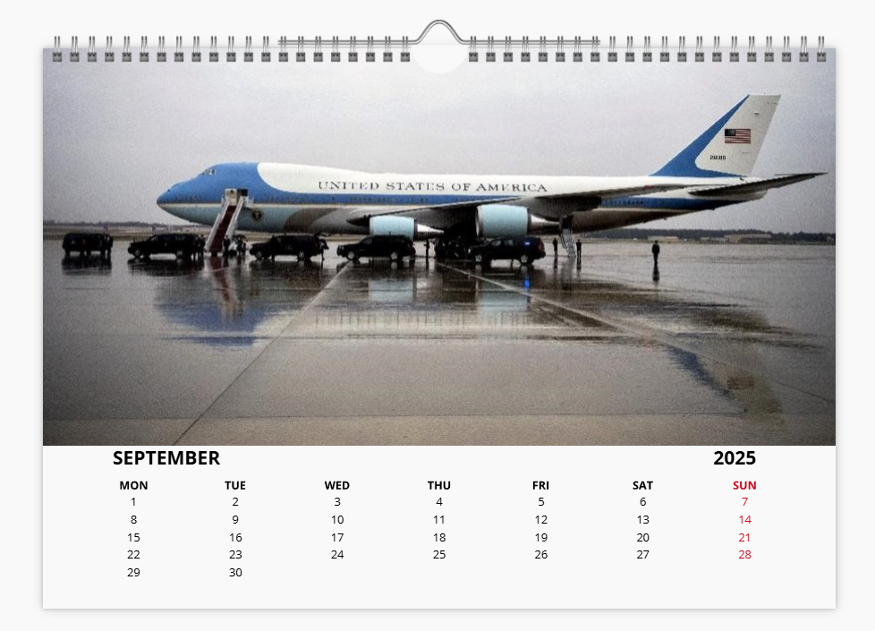 AIR FORCE ONE USAF 2025 Tribute Calendar A4 WALL Calendar