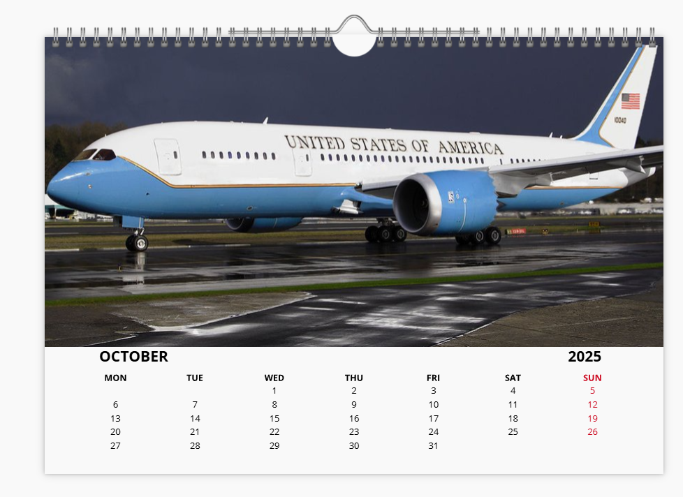 AIR FORCE ONE USAF 2025 Tribute Calendar A4 WALL Calendar