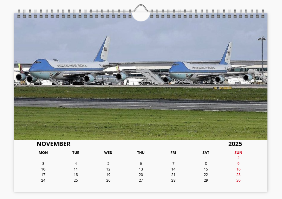 AIR FORCE ONE USAF 2025 Tribute Calendar A4 WALL Calendar
