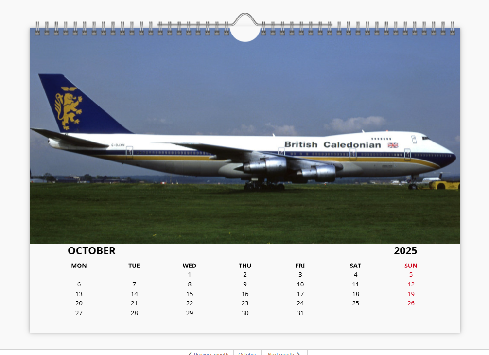 BCAL BRITISH CALEDONIAN 2025 Tribute Calendar A4 WALL Calendar