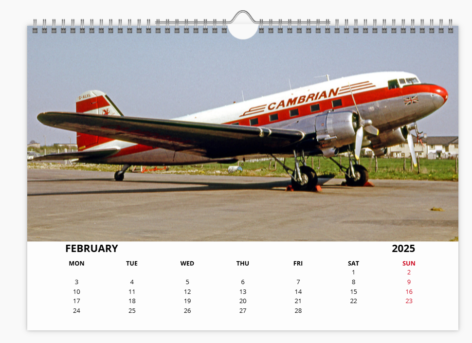 CAMBRIAN AIRWAYS 2025 Tribute Calendar A4 WALL Calendar