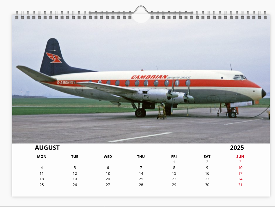 CAMBRIAN AIRWAYS 2025 Tribute Calendar A4 WALL Calendar