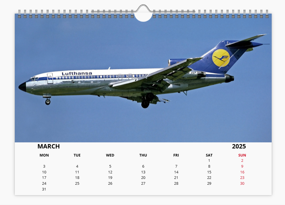 Lufthansa 2025 Aircraft Tribute Calendar A4 WALL Calendar