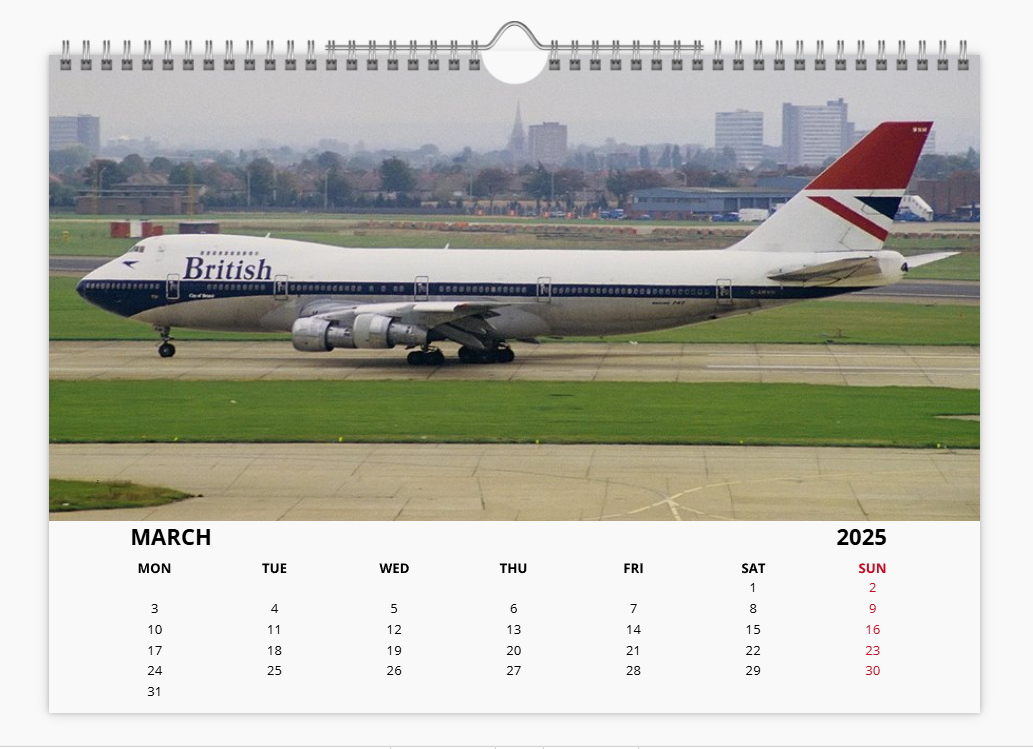 BRITISH AIRWAYS BOEING 747 QUEEN OF THE SKIES 2025 Tribute Calendar A4 WALL Calendar
