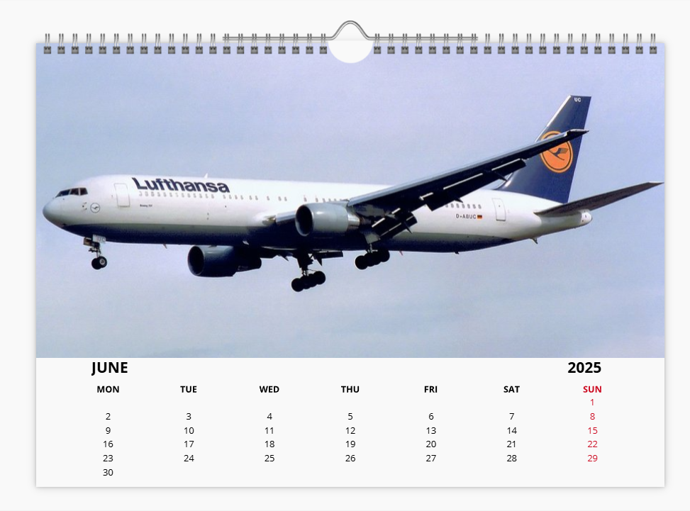 Lufthansa 2025 Aircraft Tribute Calendar A4 WALL Calendar