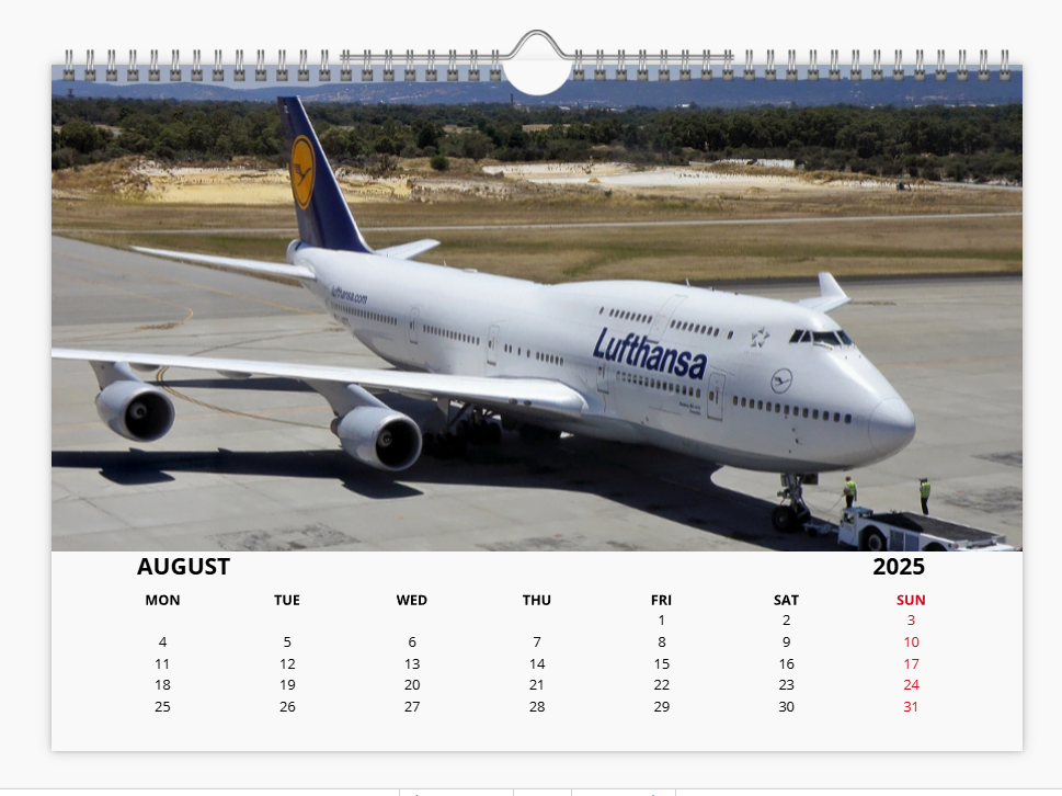 Lufthansa 2025 Aircraft Tribute Calendar A4 WALL Calendar