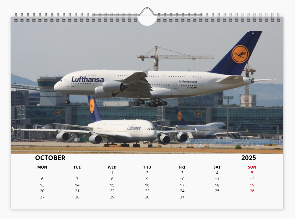 Lufthansa 2025 Aircraft Tribute Calendar A4 WALL Calendar