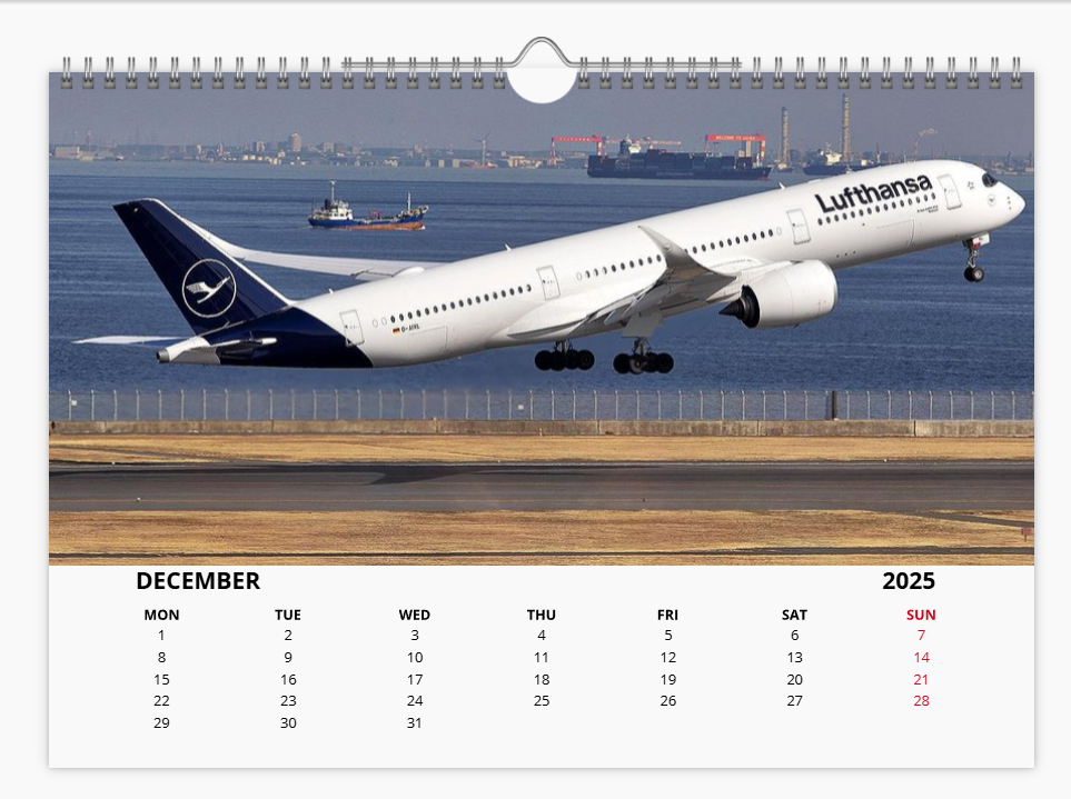 Lufthansa 2025 Aircraft Tribute Calendar A4 WALL Calendar