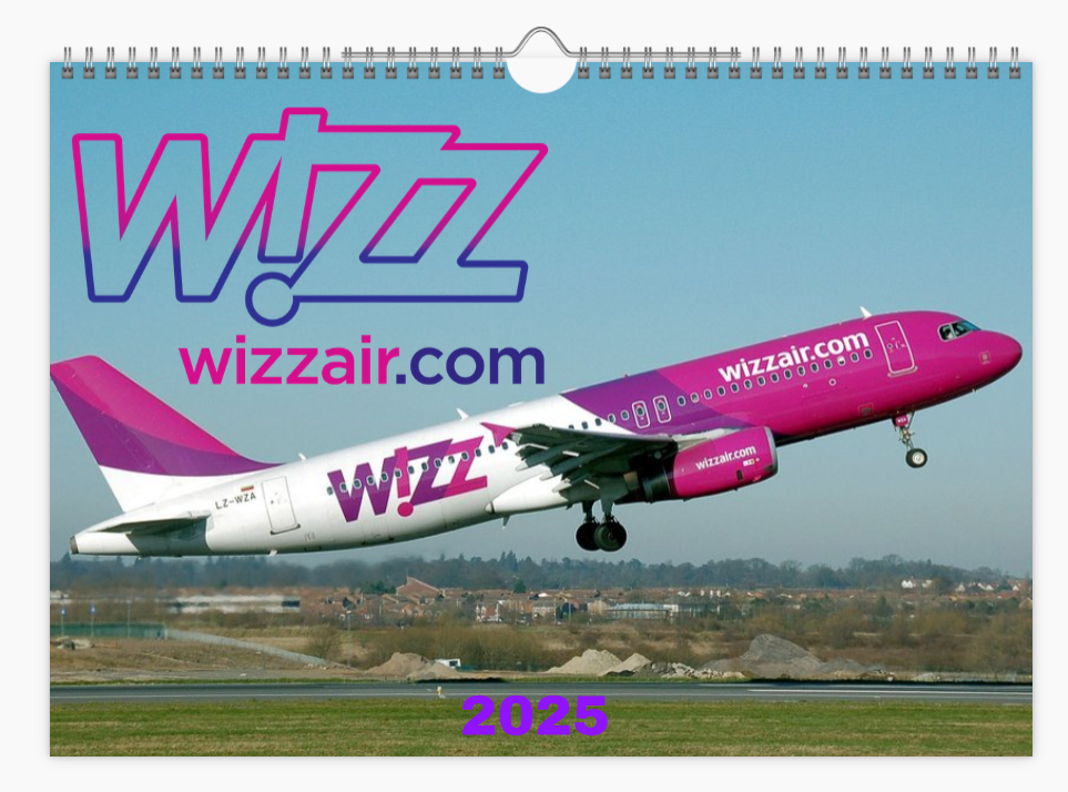 WIZZAIR 2025 Aircraft Tribute Calendar A4 WALL Calendar