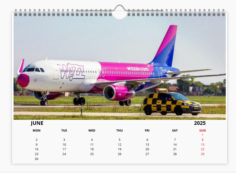 WIZZAIR 2025 Aircraft Tribute Calendar A4 WALL Calendar