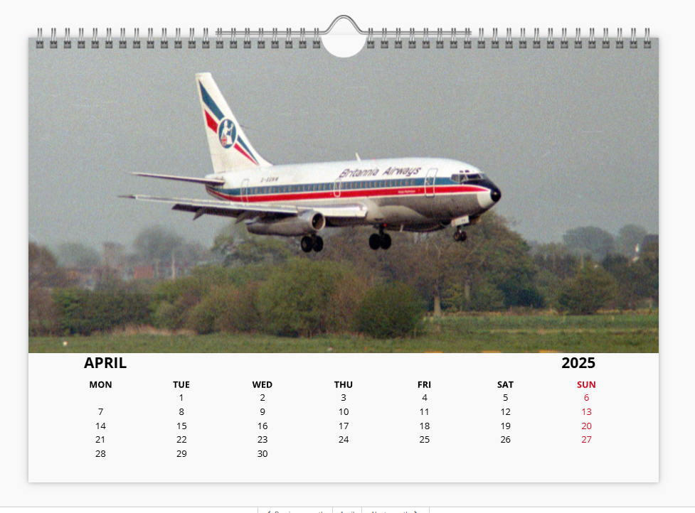 BRITANNIA AIRWAYS 2025 Tribute Calendar A4 WALL Calendar