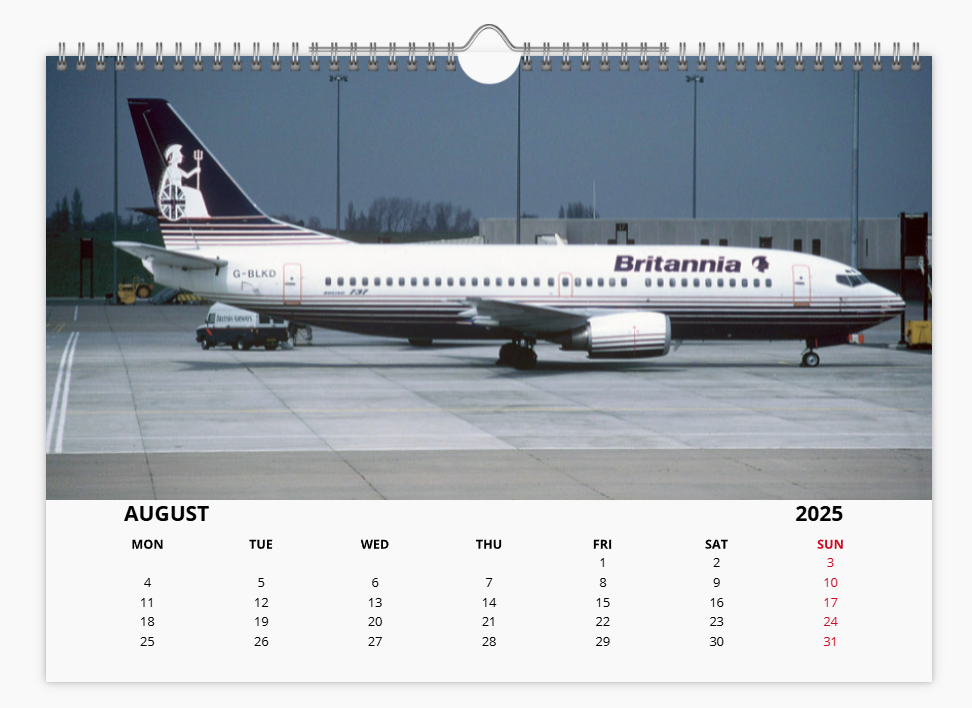 BRITANNIA AIRWAYS 2025 Tribute Calendar A4 WALL Calendar