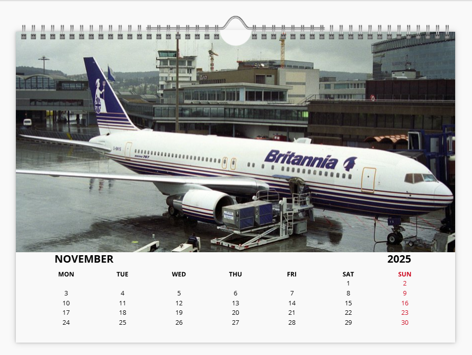 BRITANNIA AIRWAYS 2025 Tribute Calendar A4 WALL Calendar