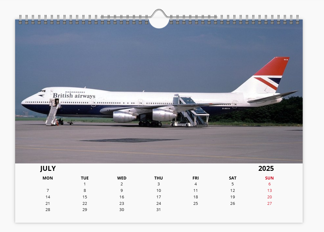 BRITISH AIRWAYS BOEING 747 QUEEN OF THE SKIES 2025 Tribute Calendar A4 WALL Calendar