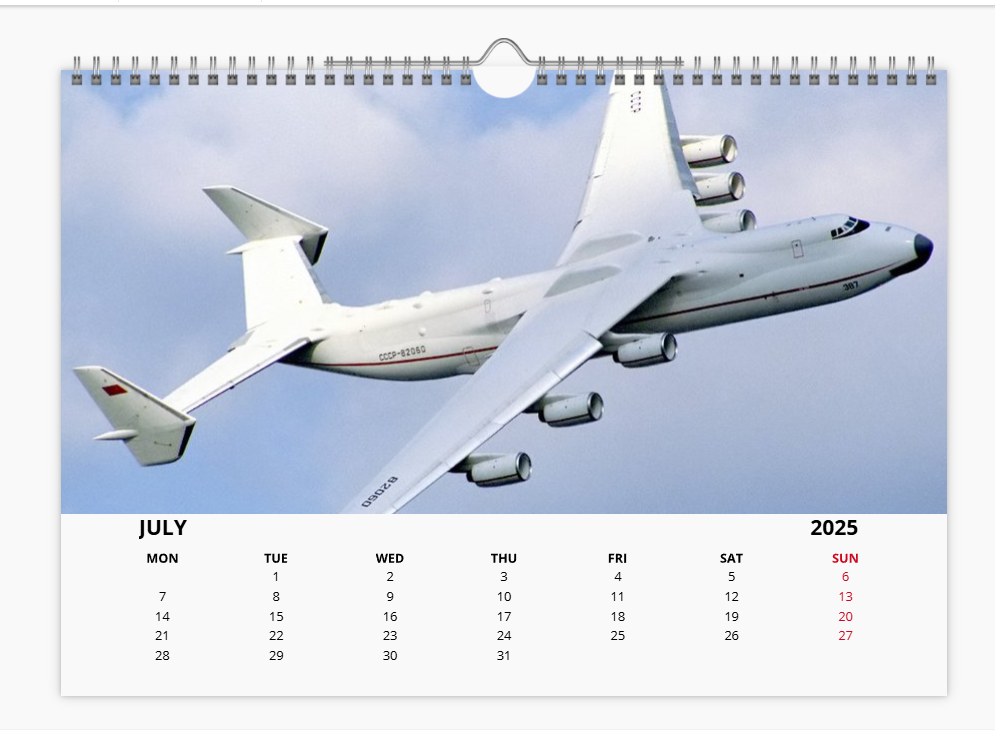 ANTONOV MYRIA 225 2025 Tribute Calendar A4 WALL Calendar
