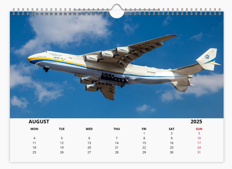 ANTONOV MYRIA 225 2025 Tribute Calendar A4 WALL Calendar