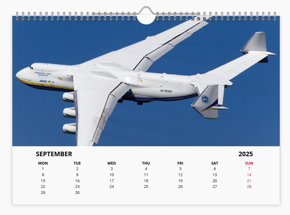 ANTONOV MYRIA 225 2025 Tribute Calendar A4 WALL Calendar