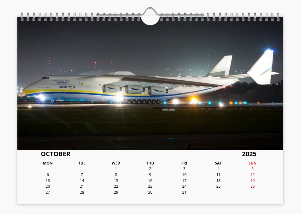 ANTONOV MYRIA 225 2025 Tribute Calendar A4 WALL Calendar