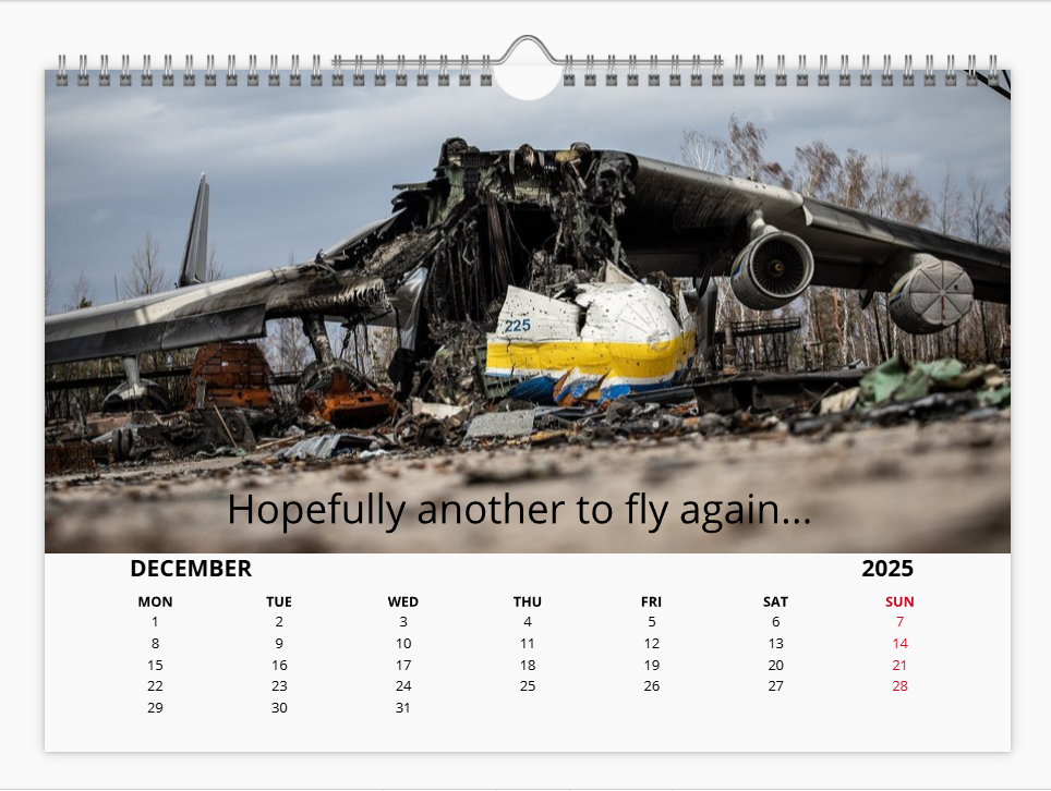 ANTONOV MYRIA 225 2025 Tribute Calendar A4 WALL Calendar