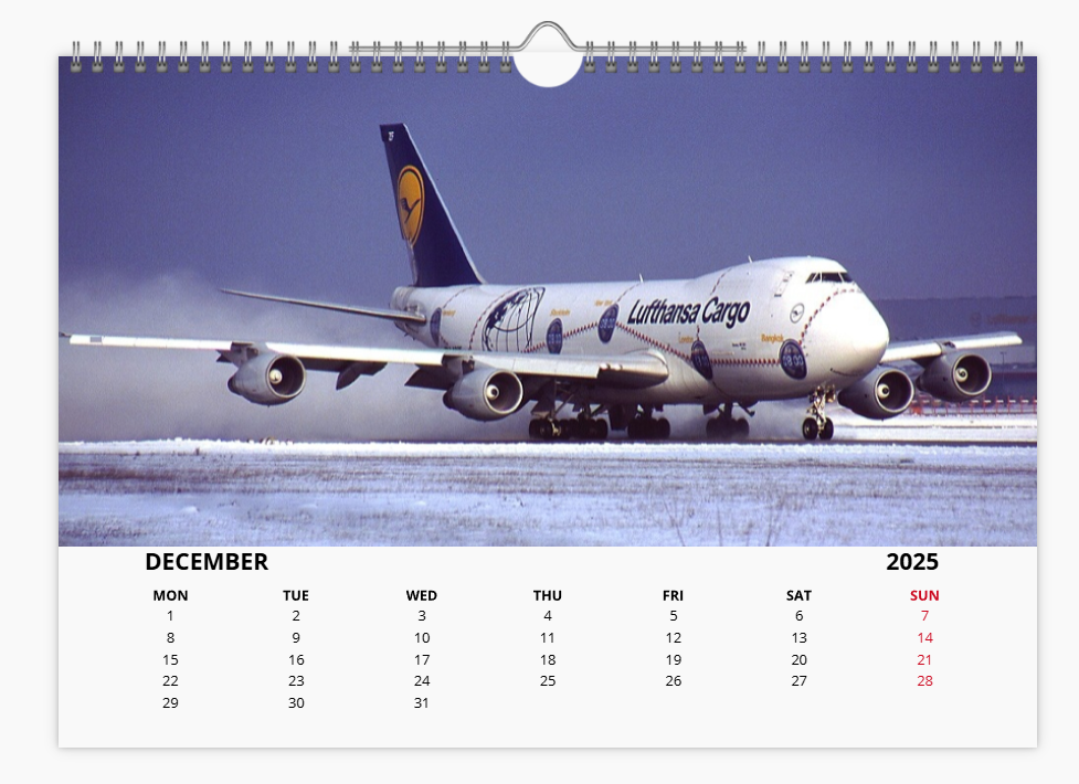 BOEING 747F FREIGHTER CARGO 2025 Tribute Calendar A4 WALL Calendar
