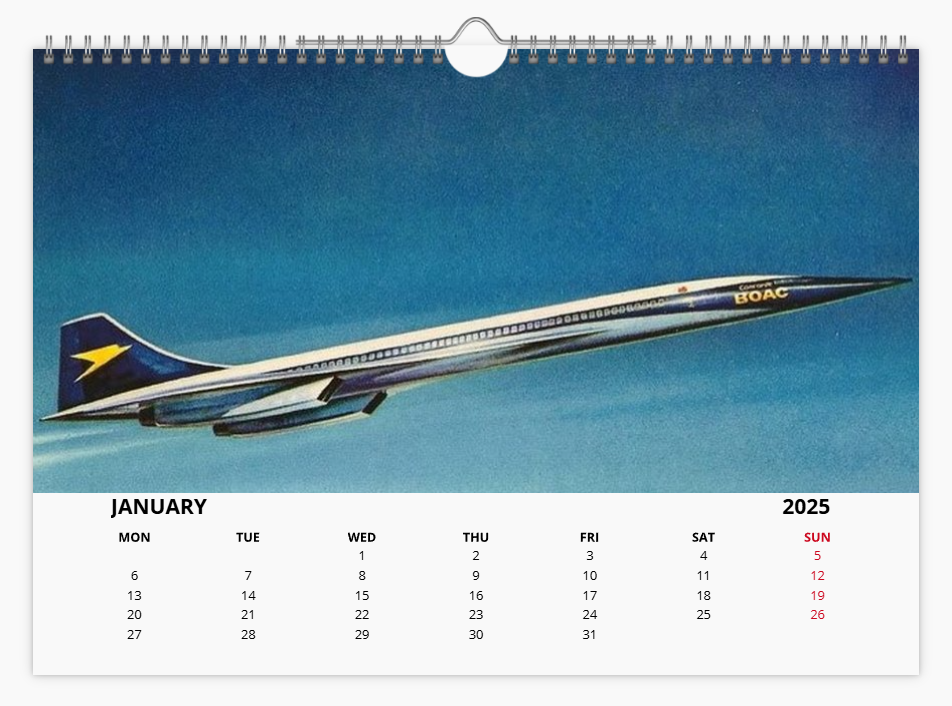 CONCORDE 2025 Tribute Calendar A4 WALL Calendar BA AF SQ