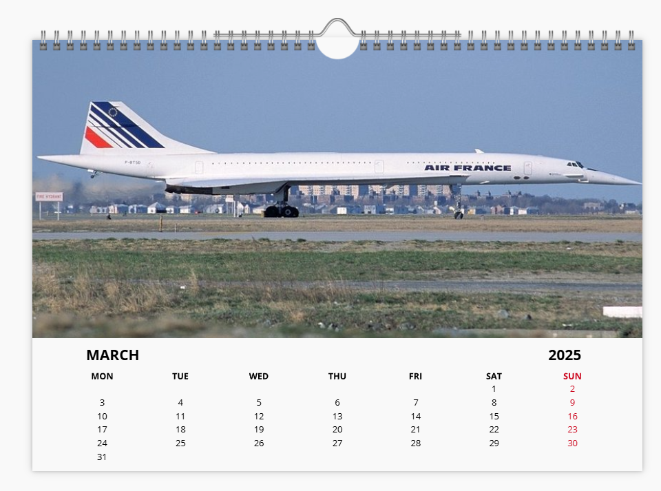 CONCORDE 2025 Tribute Calendar A4 WALL Calendar BA AF SQ