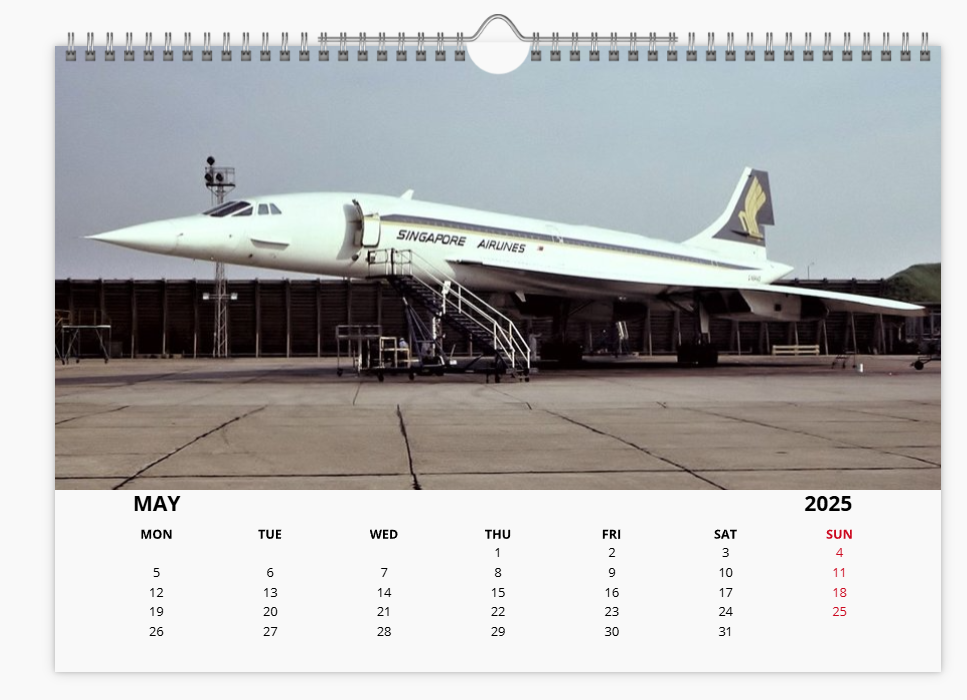 CONCORDE 2025 Tribute Calendar A4 WALL Calendar BA AF SQ