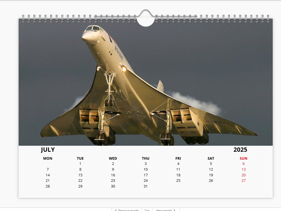 CONCORDE 2025 Tribute Calendar A4 WALL Calendar BA AF SQ