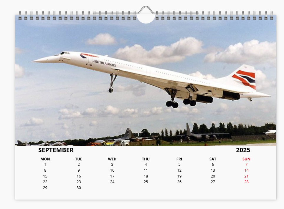 CONCORDE 2025 Tribute Calendar A4 WALL Calendar BA AF SQ