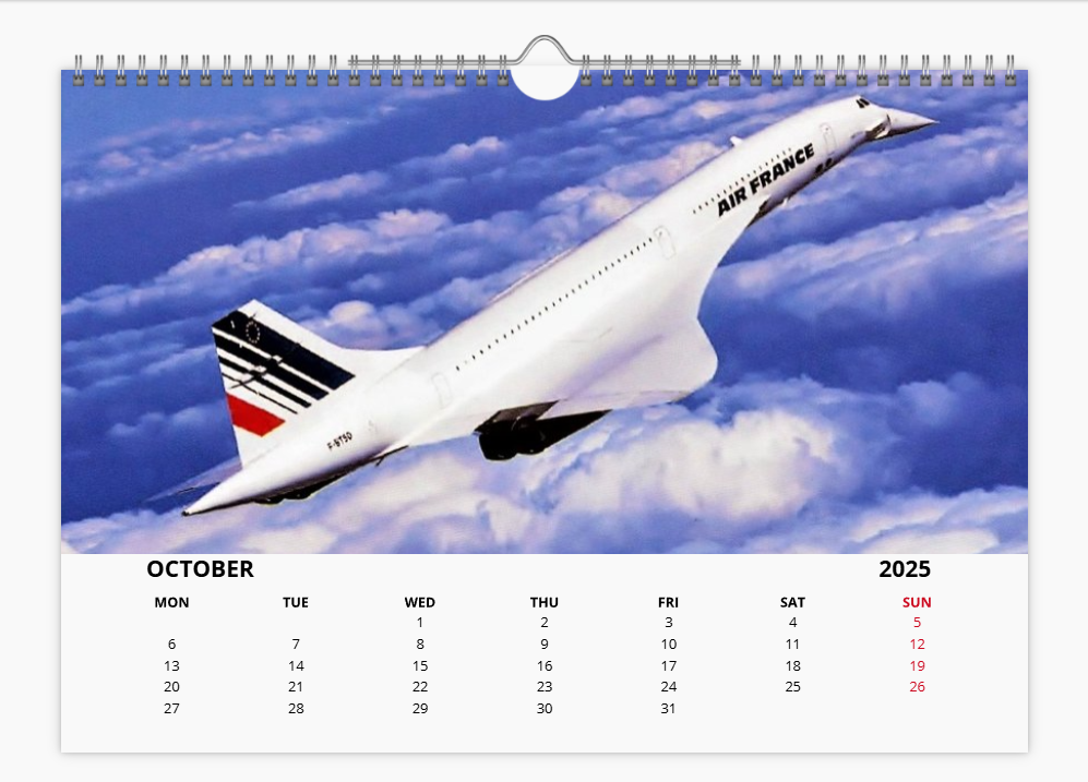 CONCORDE 2025 Tribute Calendar A4 WALL Calendar BA AF SQ