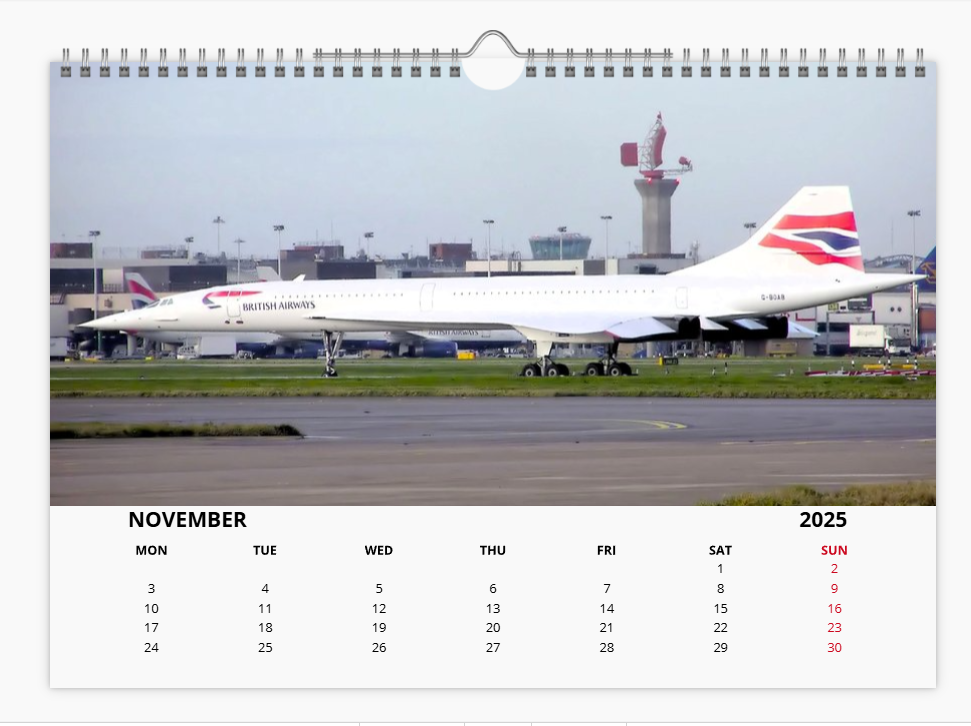CONCORDE 2025 Tribute Calendar A4 WALL Calendar BA AF SQ