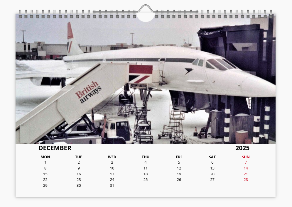CONCORDE 2025 Tribute Calendar A4 WALL Calendar BA AF SQ