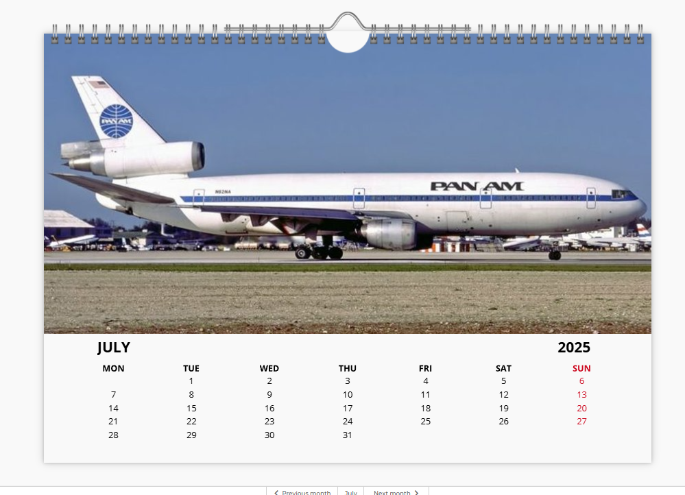 PAN AM Pan American World Airways 2025 Aircraft Tribute Calendar A4 WALL Calendar