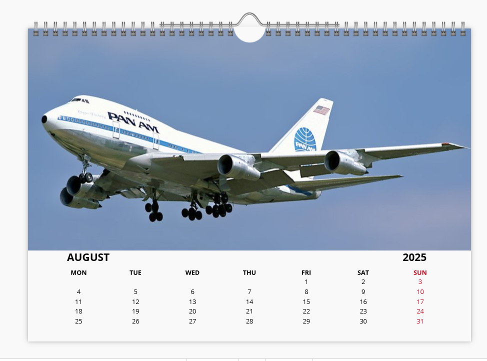 PAN AM Pan American World Airways 2025 Aircraft Tribute Calendar A4 WALL Calendar