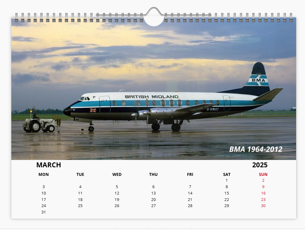 British Independent Airlines of the past 2025 Aircraft Tribute Calendar A4 WALL Calendar