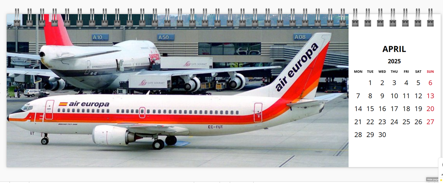 air europe 2025 Tribute Calendar LARGE DESK Calendar
