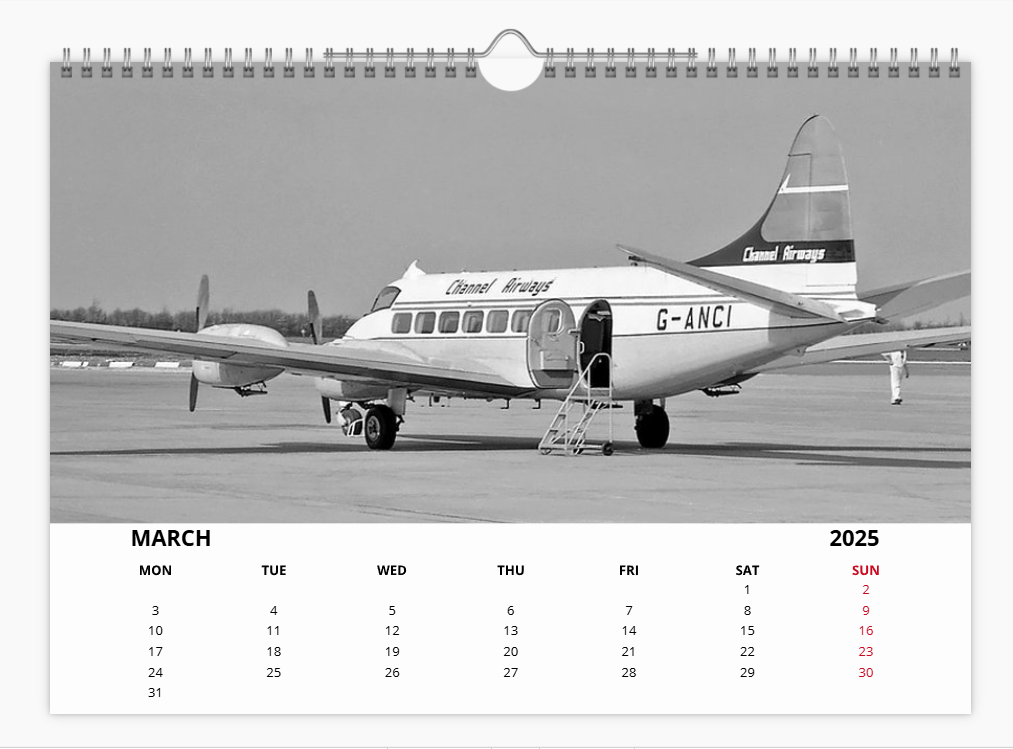 CHANNEL AIRWAYS 2025 Tribute Calendar A4 WALL Calendar