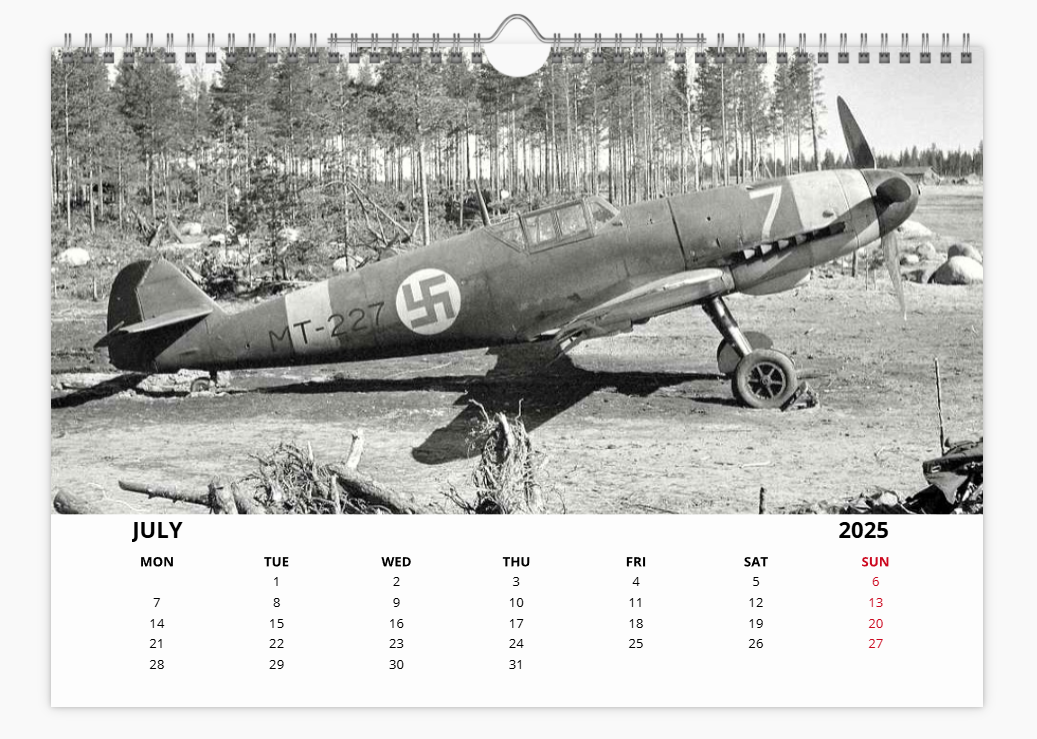 Messerschmitt 109 Luftwaffe Fighter 2025 Aircraft Tribute Calendar A4 WALL Calendar