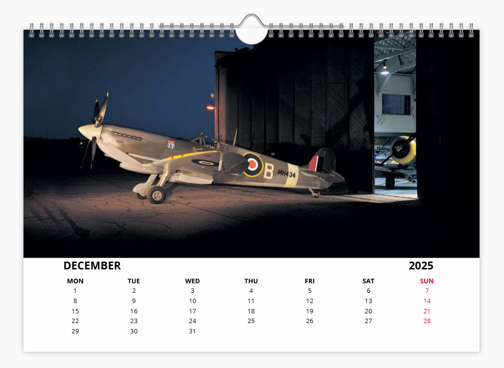 Supermarine Spitfire RAF Fighter 2025 Aircraft Tribute Calendar A4 WALL Calendar