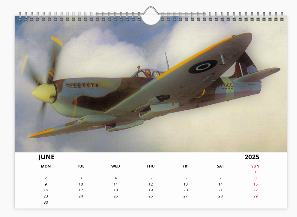 Supermarine Spitfire RAF Fighter 2025 Aircraft Tribute Calendar A4 WALL Calendar