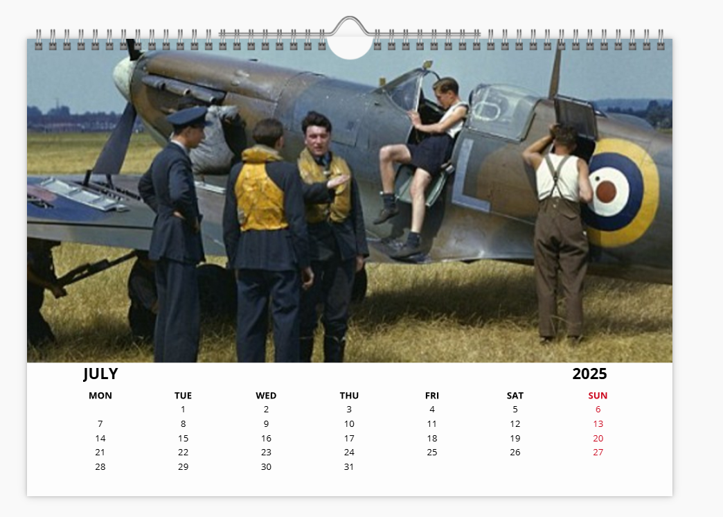 Supermarine Spitfire RAF Fighter 2025 Aircraft Tribute Calendar A4 WALL Calendar